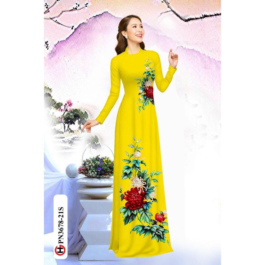 Vải may áo dài in 3D họa tiết Hoa Cúc Đại Đóa siêu sang