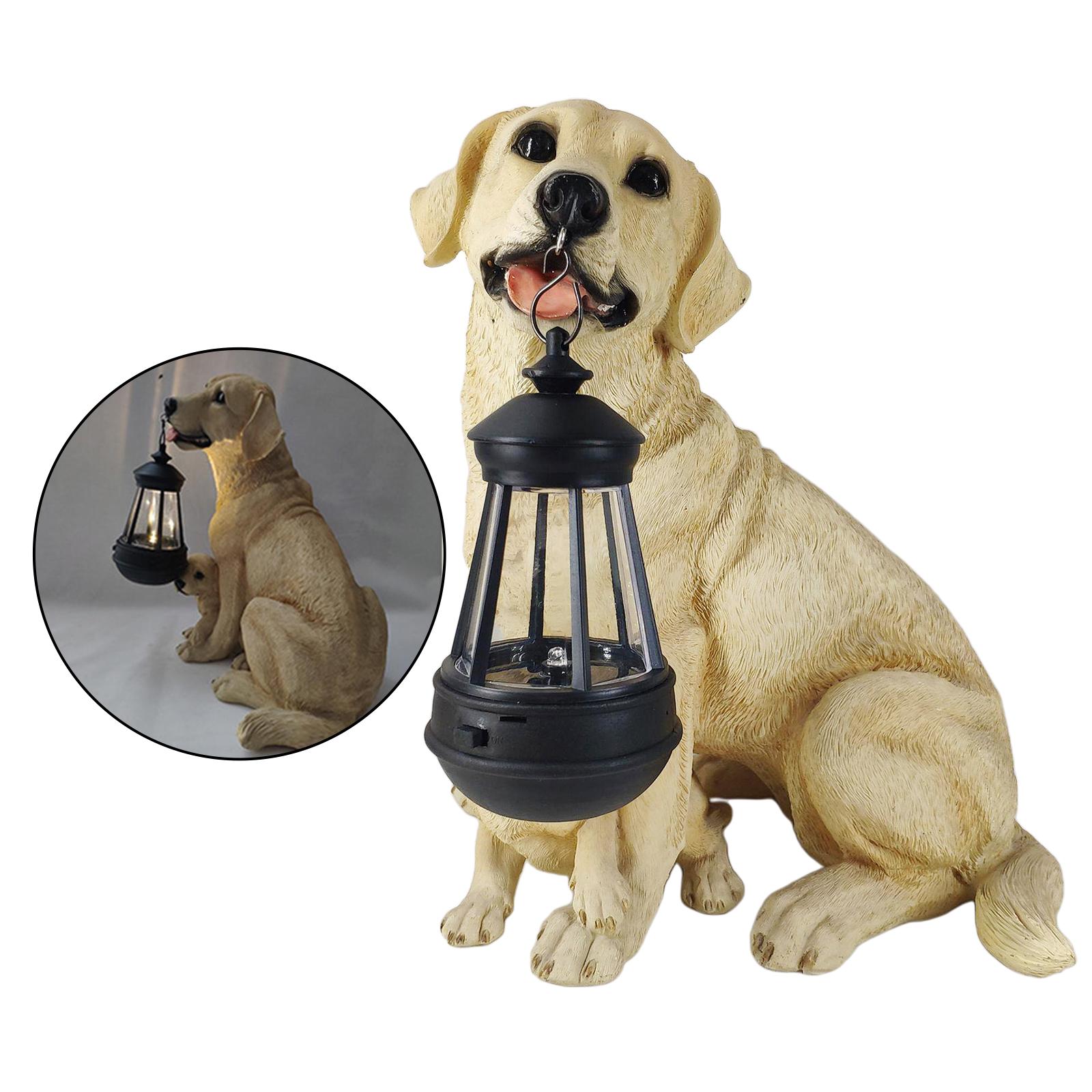 Outdoor Garden Dogs Ornament with Solar Powered Light, Resin Golden Retriever/Labrador/Rottweiler Statue with Detachable LED Solar Lights Lantern