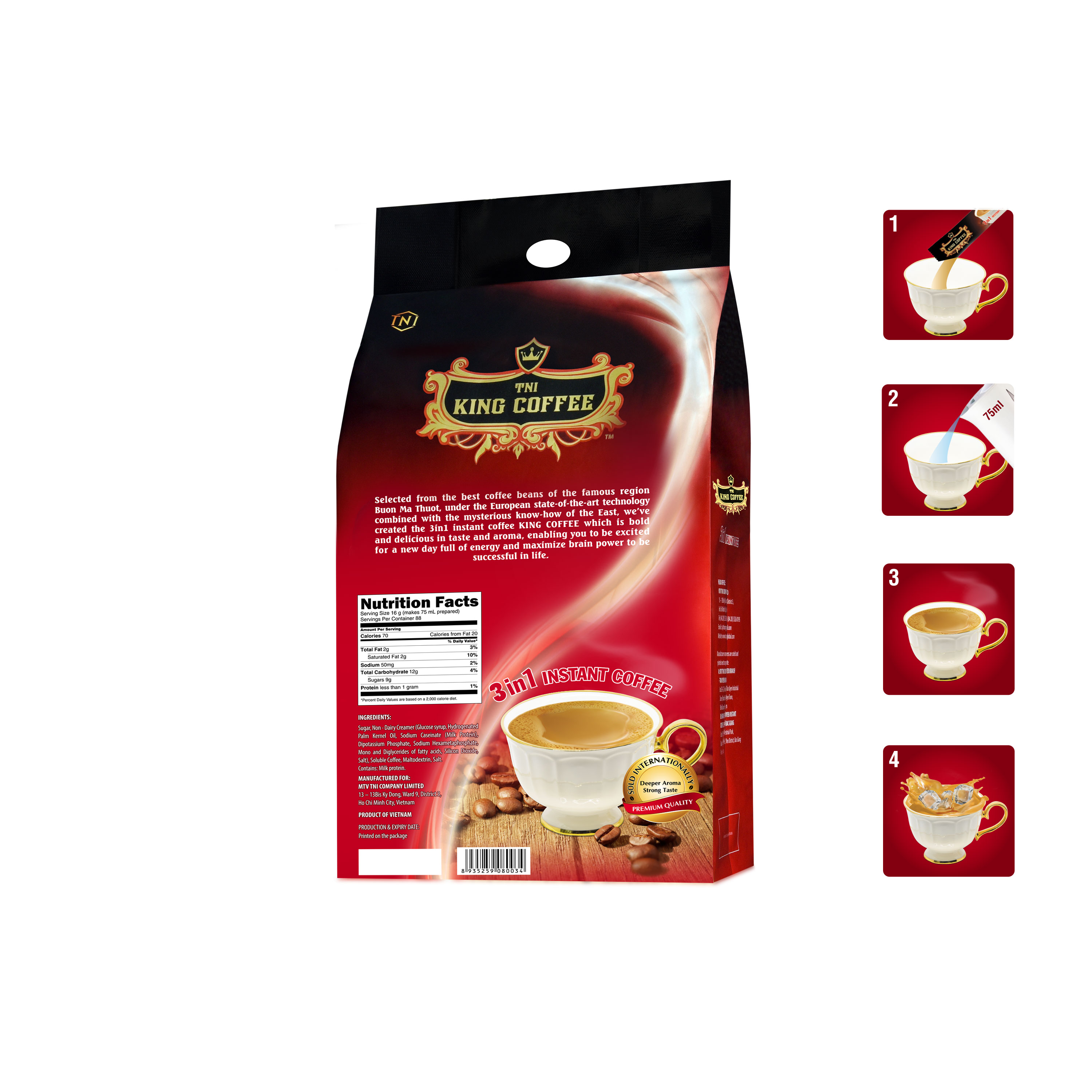 Combo 2 Cà Phê Hòa Tan 3IN1 KING COFFEE - Túi 88 gói x 16g + Cà Phê Hòa Tan 3IN1 KING COFFEE - Hộp 10 gói x 16g