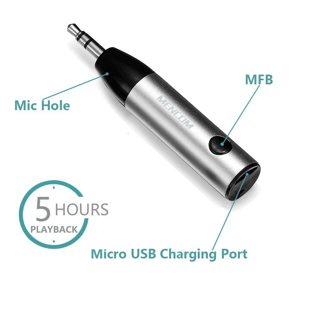 Đầu Thu Bluetooth Mencom Bộ Thu Bluetooth Mini Không Dây 3.5Mm Cho Xe Hơi Rảnh Tay Giắc Cắm AUX Có Mic Cho Loa Tai Nghe Color: Silver