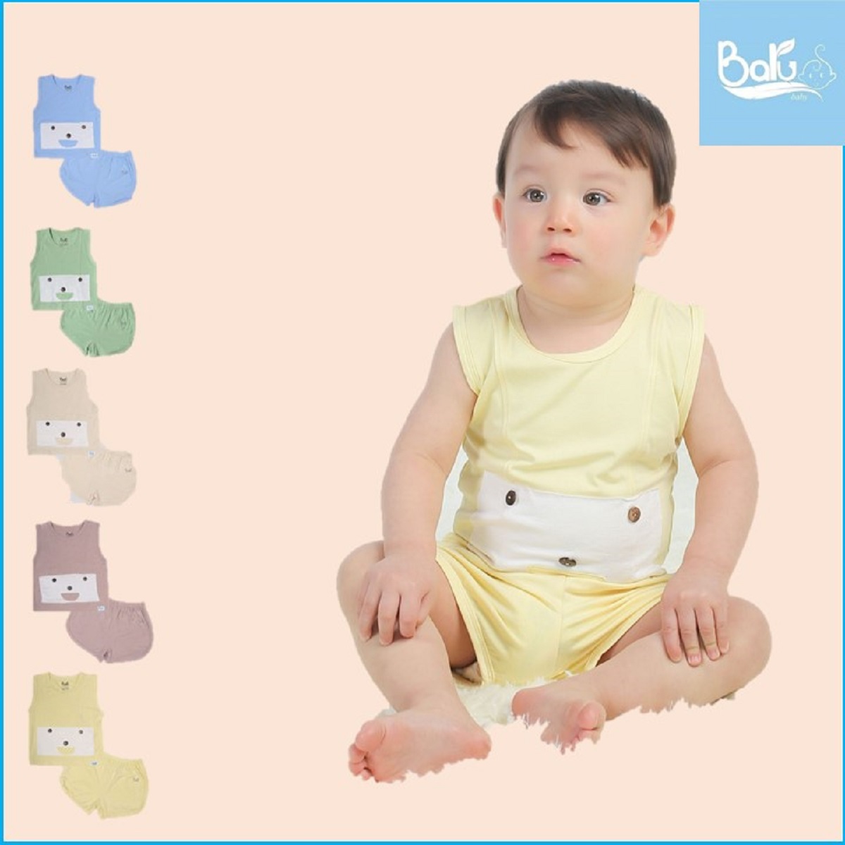 Bộ sát nách mùa hè  BARU cho bé,chất cotton in hình mặt cười  siêu đẹp quần áo trẻ em ( 6M -4Y )