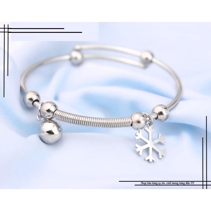 Lắc tay inox nữ, Vòng tay nữ kèm phụ kiệnhoa tuyết thời trang thép không gỉ- LTQC08