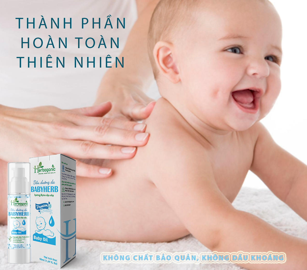 Tinh dầu dưỡng ẩm da em bé Herbaganic BabyHerb 50ml - Massage ngừa hăm tã, hương thơm dịu nhẹ, an toàn cho bé