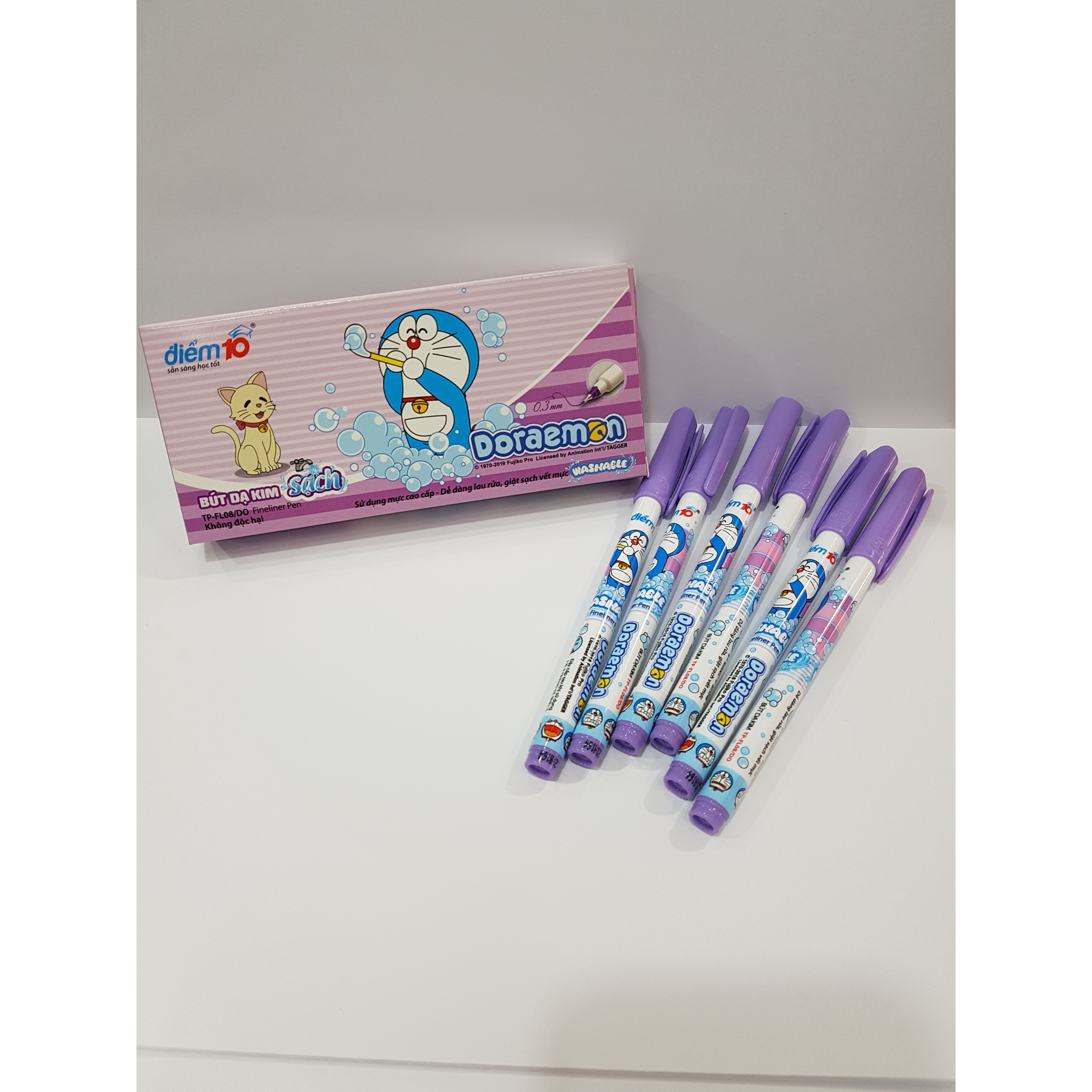 Bộ 10 Bút lông kim Thiên Long TÍM - Doraemon FL-08/DO