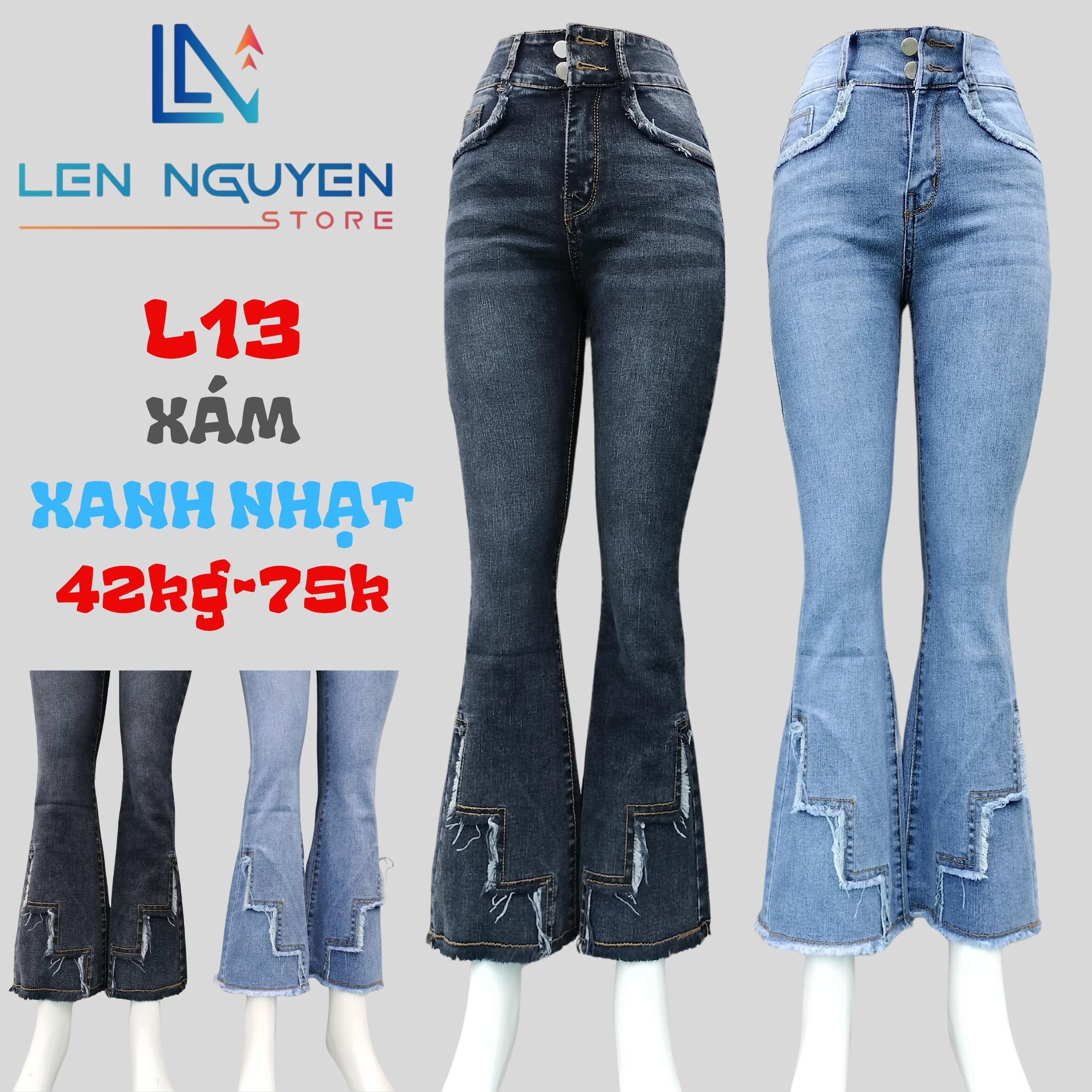 L13_Quần jean nữ, loe, lưng cao, quần bò nữ dáng ôm, quần rin nữ có big size, cho 42kg đến 75kg, - Xanh Nhạt