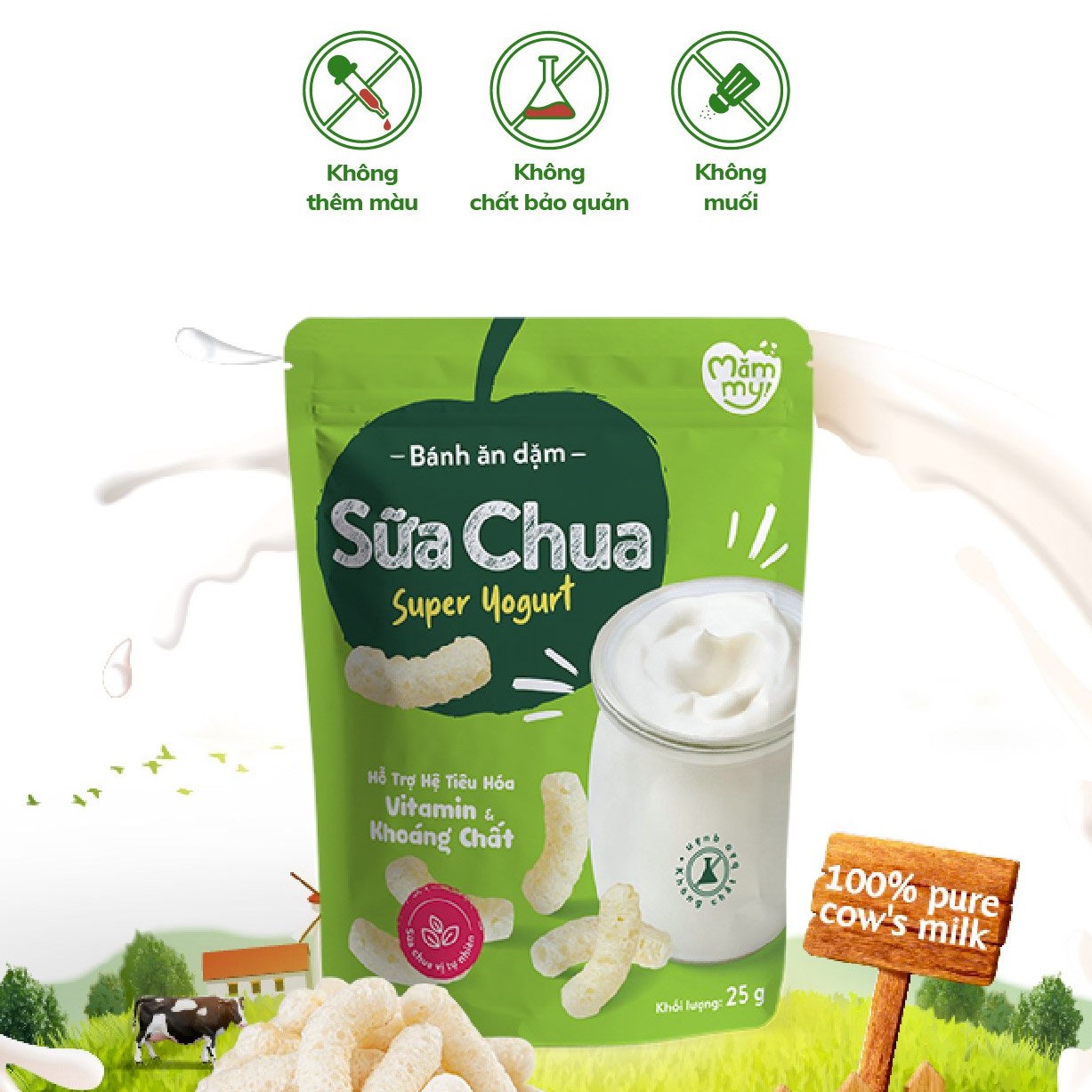 Bánh ăn dặm cho bé vị sữa chua nguyên chất Mămmy que ngắn, tan trọng miệng, dễ tiêu hóa 25 gram