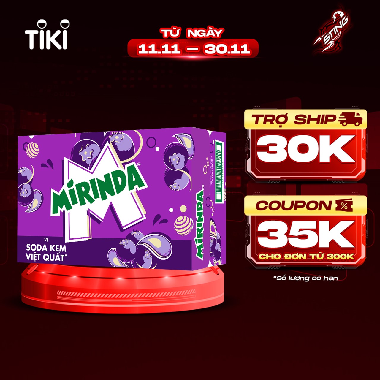 Thùng 24 Lon Nước Ngọt Có Gaz Mirinda Soda Kem Việt Quất