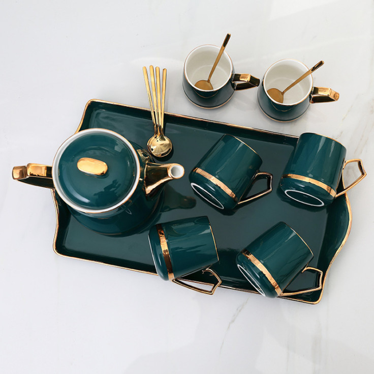 Bộ tách trà Tea Set Nordic Style Gold Trim Ceramic Tea Cup Set Including 6 Pcs