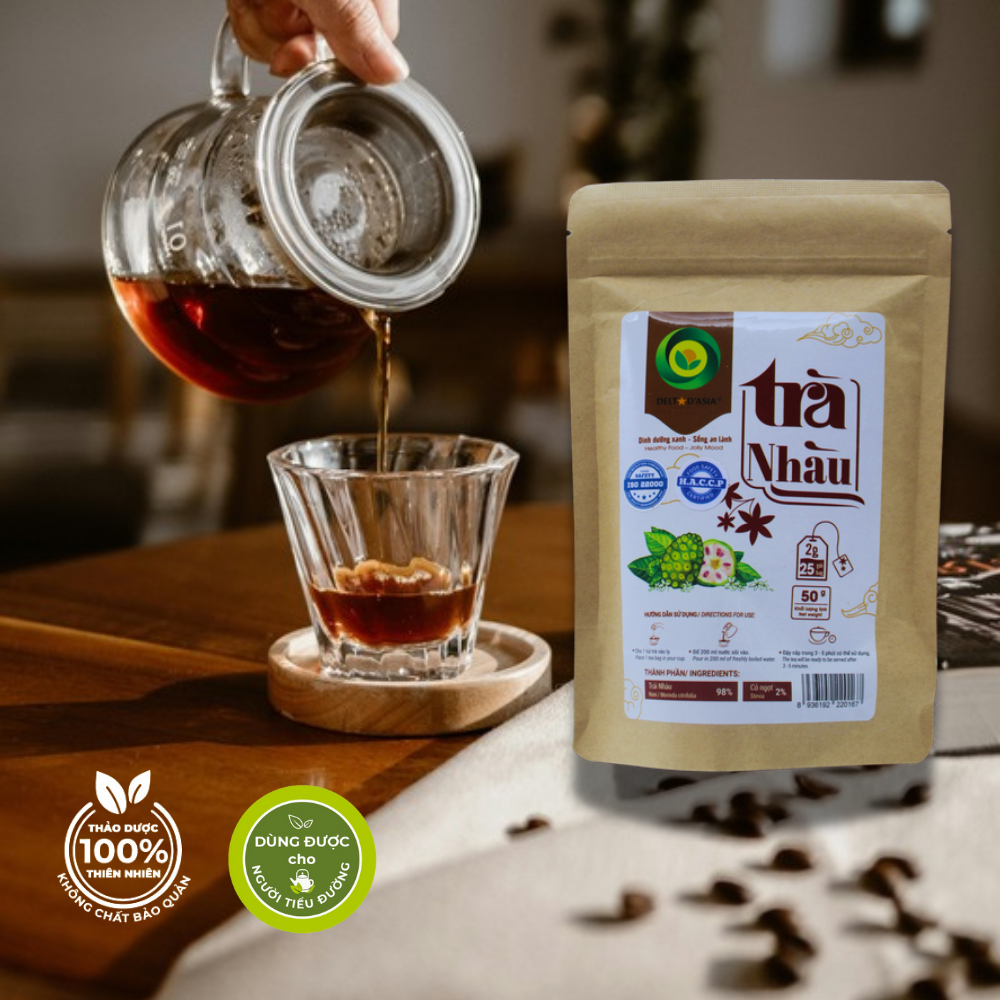 TRÀ NHÀU TÚI ZIP –  Delta D'Asia Chữa huyết áp cao, nhức mỏi, đau lưng (25 - 50 túi x 1,5 g)