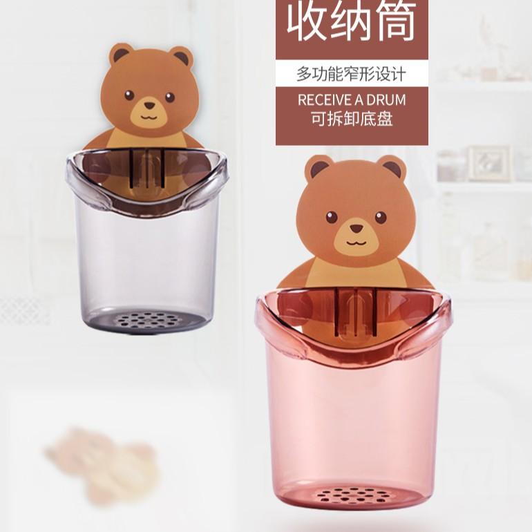 Cốc Đựng Bàn Chải, Kem Đánh Răng Hình Gấu Cute Chất Liệu Nhựa Bền Đẹp Kèm Keo Dán Tường Siêu Dính Tiện Lợi