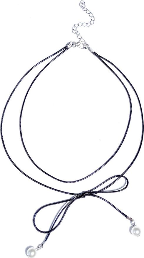 Vòng cổ choker nơ hạt châu đen - DC003