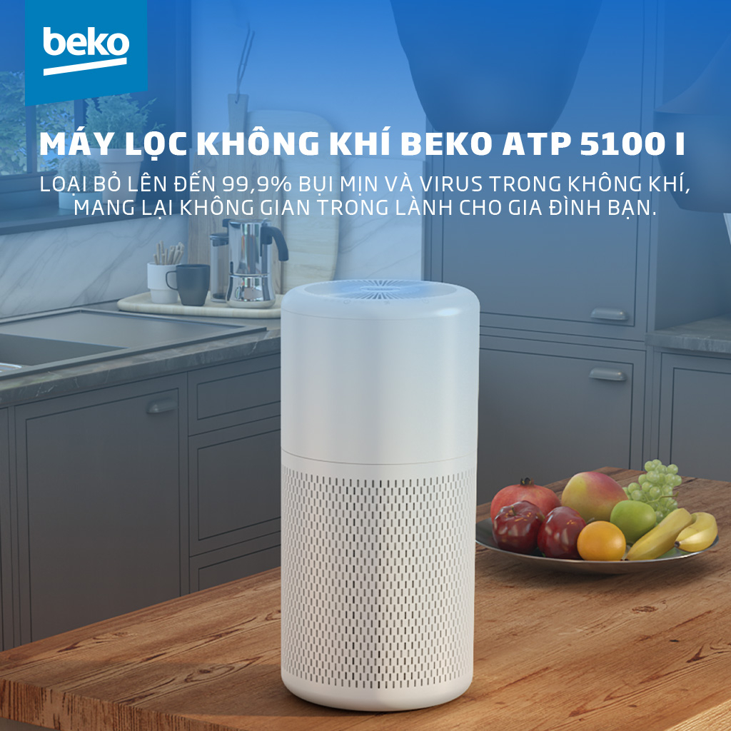 Máy Lọc Không Khí BEKO Bộ Lọc HEPA 13 Cao Cấp, Cảm Biến Bụi Mịn PM 2.5, Dành Cho Phòng 10-18m2 - ATP5100I - Hàng Chính Hãng