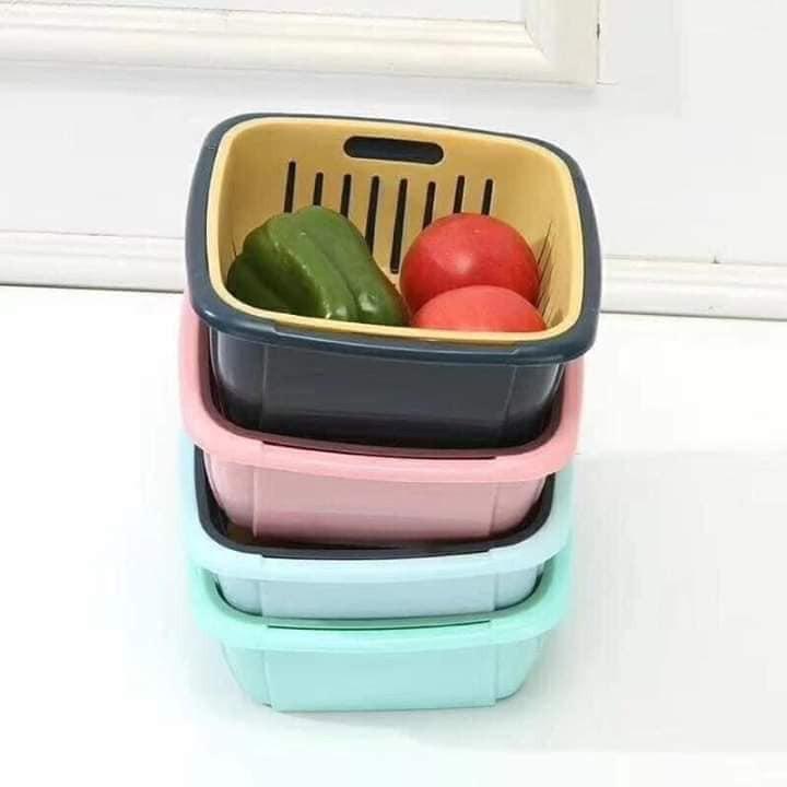 Rổ nhựa kèm chậu 2 trong 1 có nắp đậy --HH304