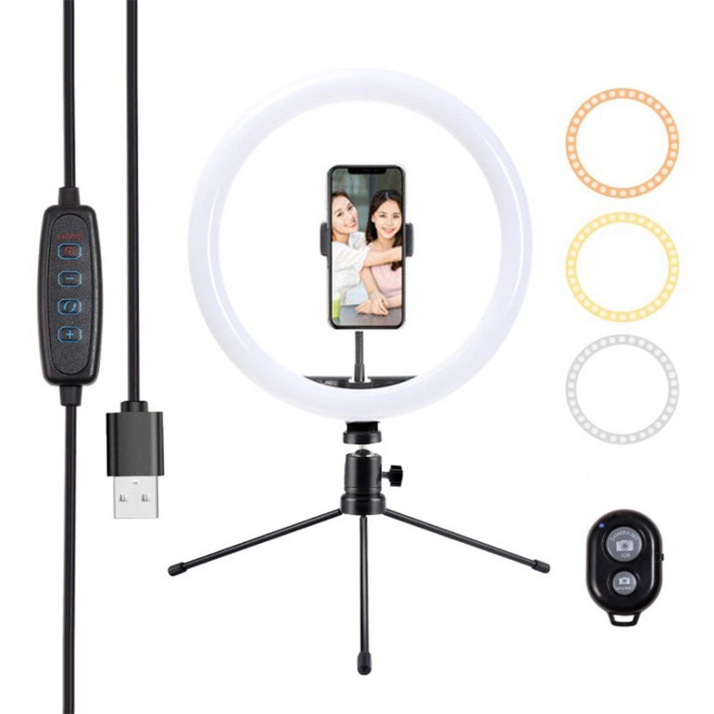 Đèn LED Ring Light 2900-6500K với giá đỡ để bàn Màn trập từ xa cho trang điểm truyền phát video 10in / 26cm Video LED Ring Light 2900-6500K