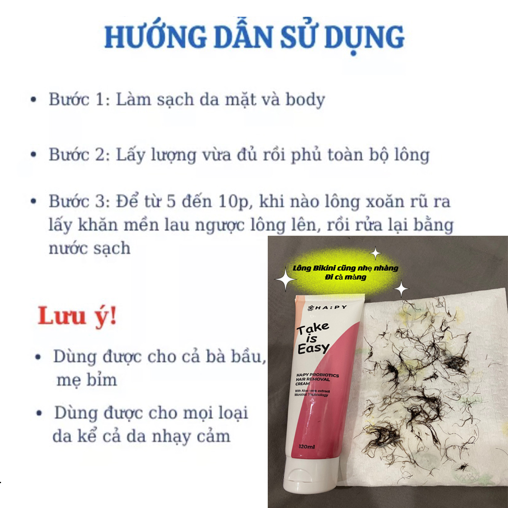 Kem tẩy lông men vi sinh HAPY PROBIOTICS HAIR REMOVAL CREAM 120ml  Toàn thân Body nhẹ nhàng an toàn cho da nhạy cảm