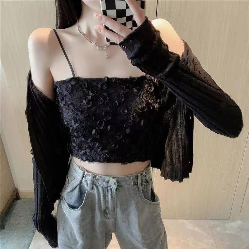 Áo hai dây nữ hoa hồng nổi đệm ngực chun lưng hàng QC