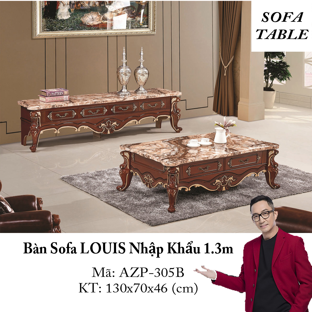 Bàn Sofa Mặt Đá Size 1.3m / 2 Ngăn Kéo / Dòng Cao Cấp - Hàng Nhập Khẩu AZP-T305B