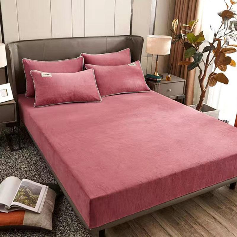 Mùa Đông Ấm Dép Nỉ Thun Trang Bị Tấm Bảo Vệ Nệm Bao Tinh Thể Rắn Nhung Siêu Mềm Vua Kích Thước Giường Đôi Giường