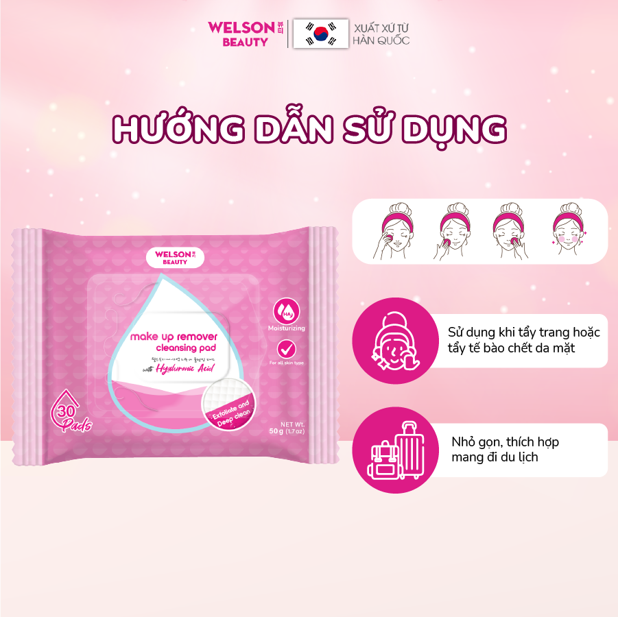 [H&B GIFTS] Bông tẩy trang sạch sâu dịu nhẹ Cleaning Pad Welson Beauty (1 gói x 30 miếng)