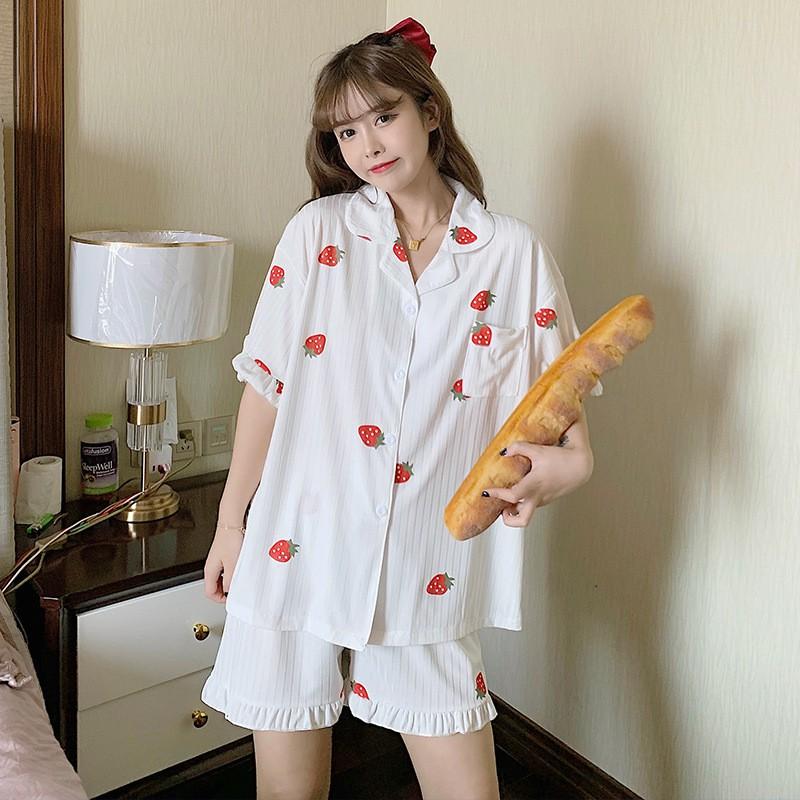 Pijama Mặc Nhà, Bộ Ngủ Nữ Cotton Ngắn Tay Trắng và Hồng Siêu Xinh CCCP02