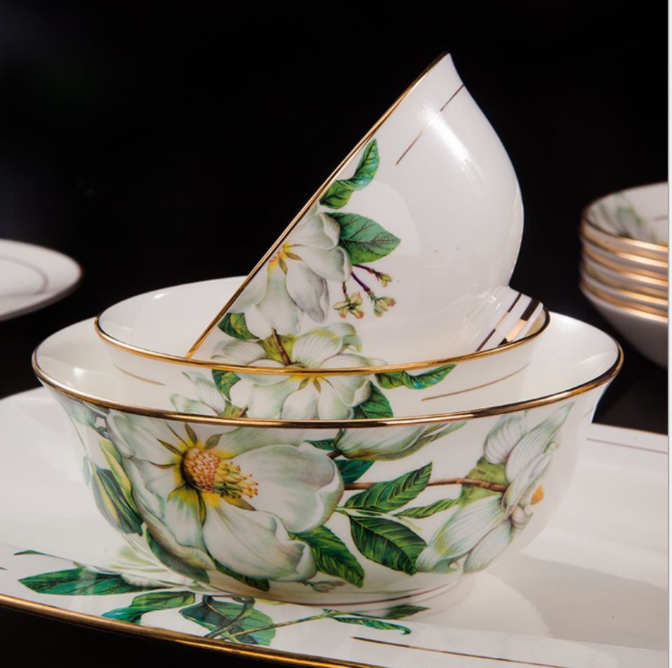 Bộ bát sứ xương 60 món hoa cúc MS 9.11