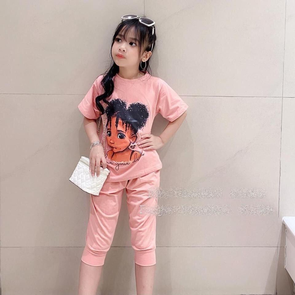 Bộ quần áo bé gái cô gái tóc xù thun cotton 4 chiều cho bé từ 8kg đến 35kg