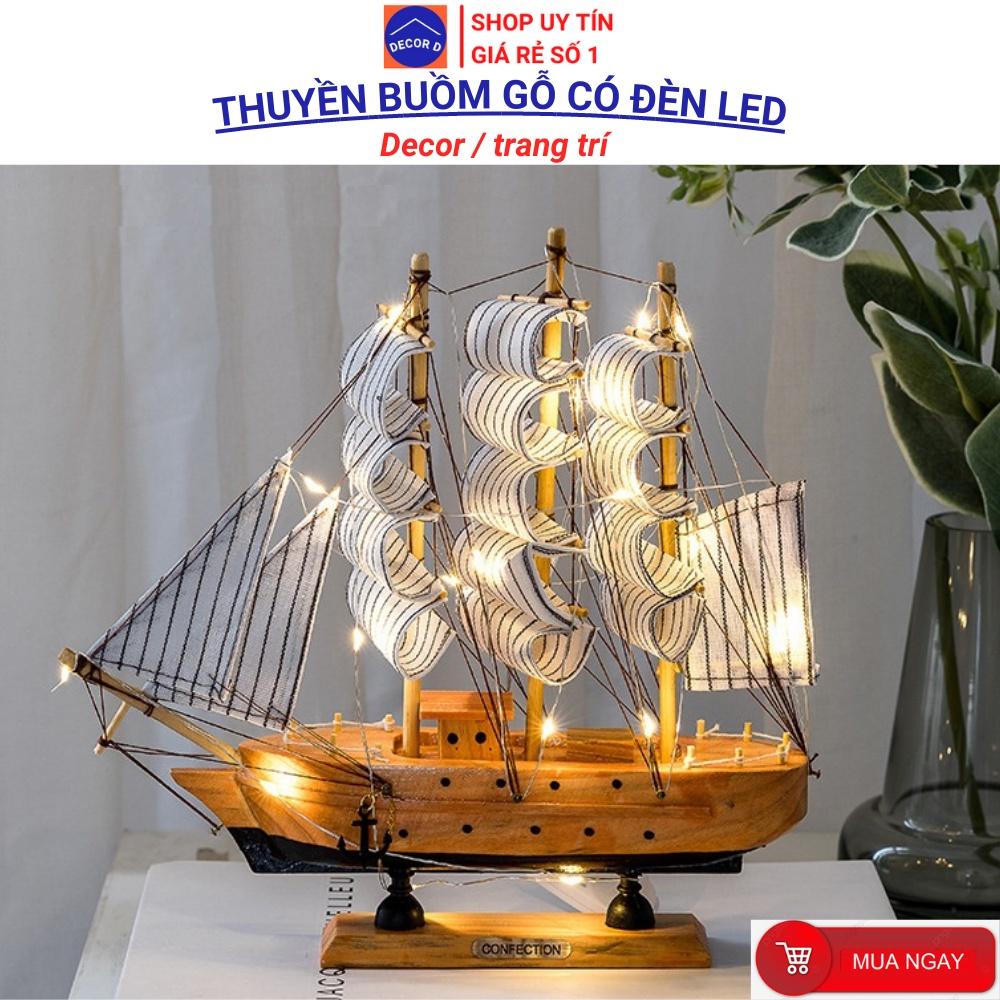 Thuyền buồm gỗ mô hình có đèn Led ánh sáng đặc sắc - Decor, trang trí nhà cửa