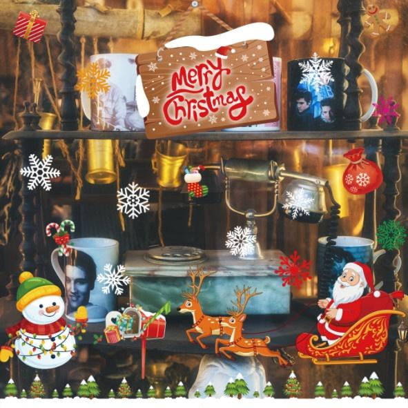 Decal trang trí Noel Hít Tĩnh Điện 2 mặt - NOEL CƯỠI TUẦN LỘC QUA RỪNG THÔNG XANH