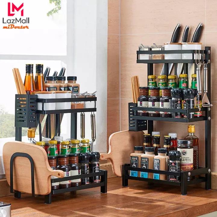 Kệ Gia Vị Đa Năng Chữ L 2 Tầng 3 Tầng Amalife - Giá Dựng Gia Vị Đa Năng Có Ống Đũa, Giá Để Dao Thớt Cao Cấp