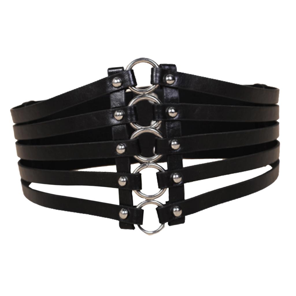 Ladies Gothic Punk Wide Belt Hip Belt Waist Belt Waist Corset Rivet Belt Black Made of PU