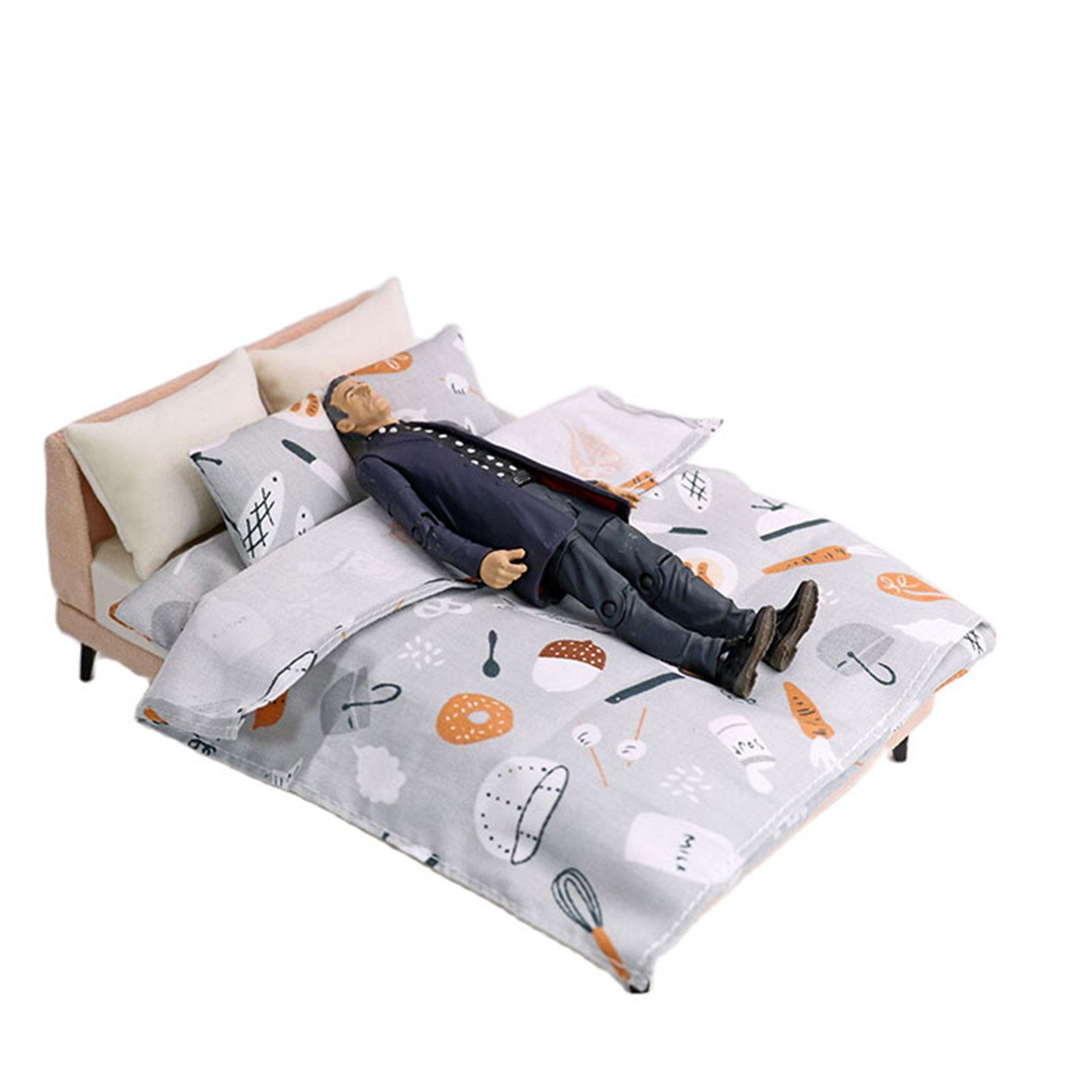 1/12 Miniature Doll Bed Set Party Accessory Toy for Decoration 1/12