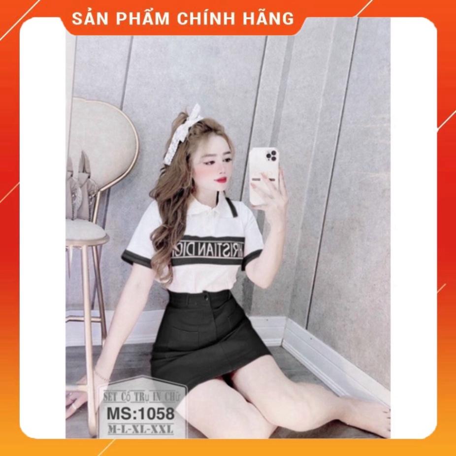 BIGSIZE 50-90KG Set áo thun chân váy chữ A cotton lạnh đi chơi đi tiệc màu hồng cổ bèo tay ngắn