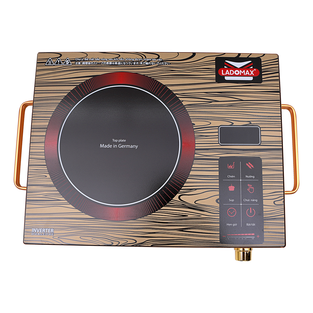Bếp điện hồng ngoại không kén nồi chảo Ladomax, công suất 2200W, có khung tay cầm, phím cảm ứng-Hàng chính hãng