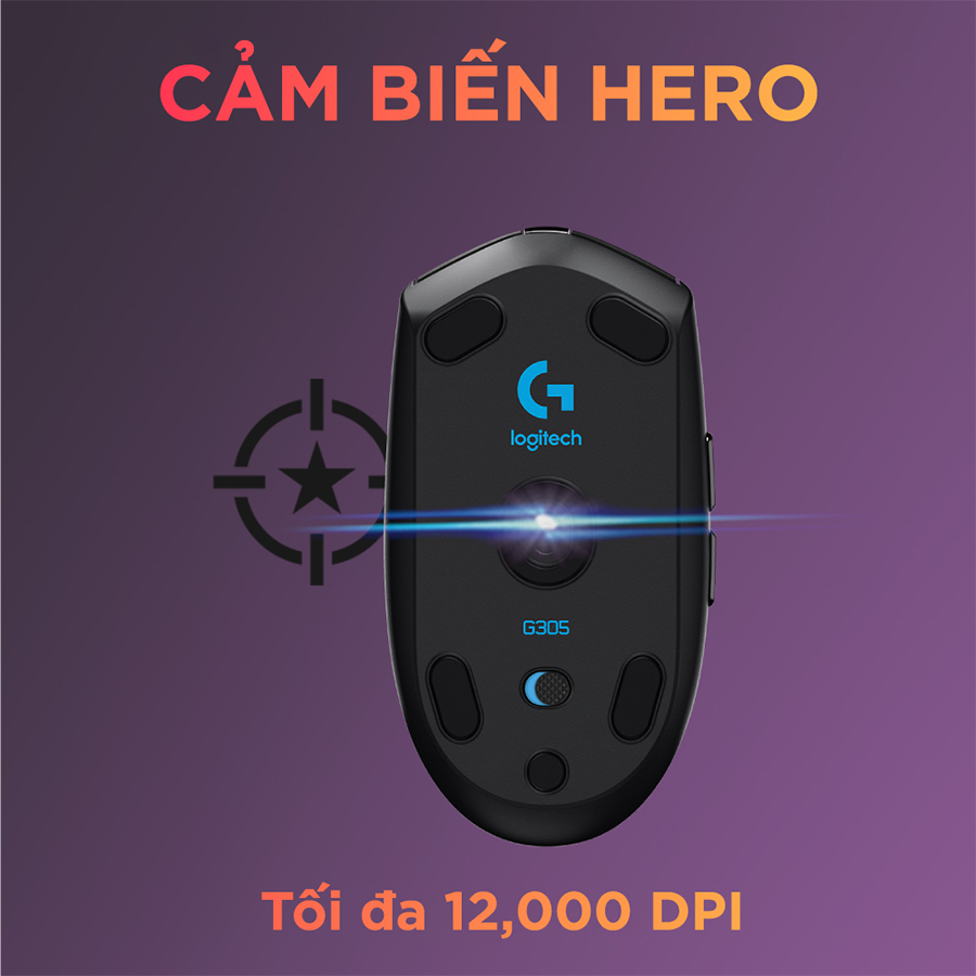 Chuột game không dây Lightspeed Logitech G304 - Cảm biến Hero, 12k DPI, nhẹ, 6 nút lập trình, on-board memory, pin 250h - Hàng chính hãng