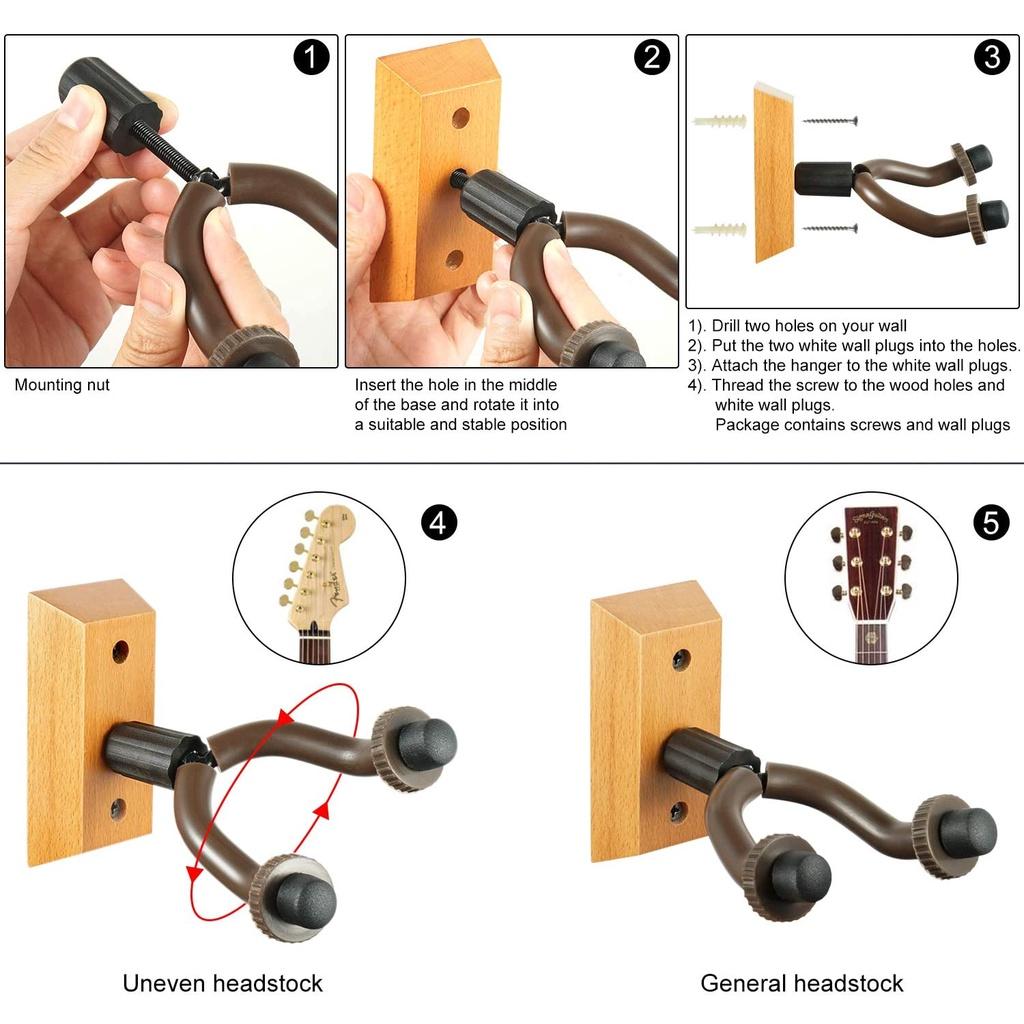 Set 2 Giá Đỡ Đàn Guitar / Ukulele Gắn Tường Bằng Gỗ Có Thể Điều Chỉnh