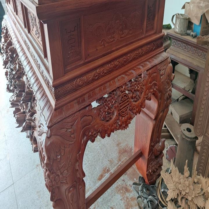 Sập thờ mai điểu chân 24 gỗ hương đá