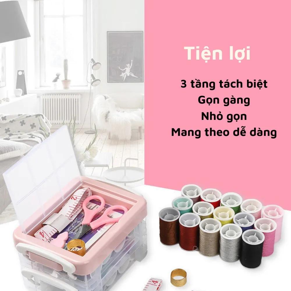 Hộp Kim Chỉ Khâu Đa Năng 2 Tầng 20 Chi Tiết Tiện Lợi Khâu Vá Quần Áo -