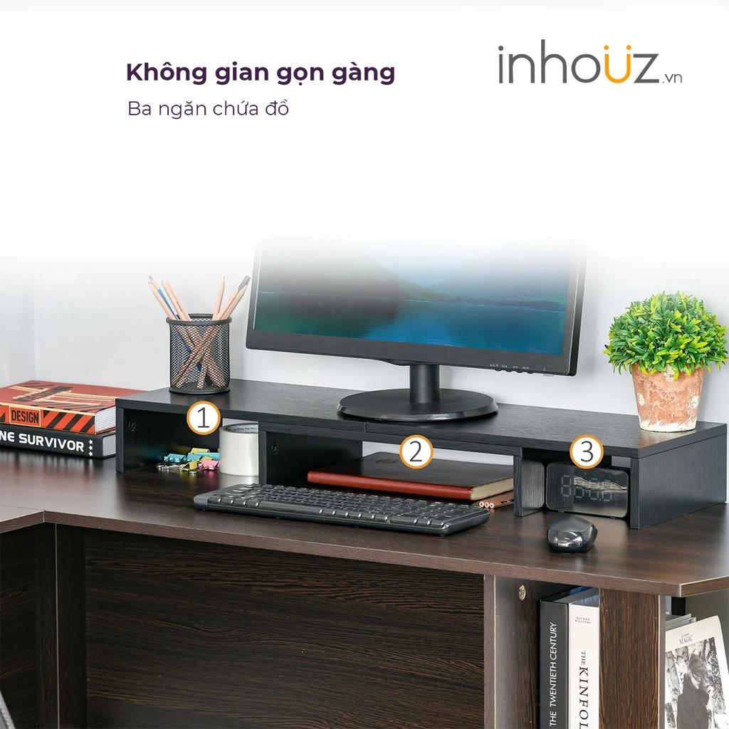 Kệ gỗ để màn hình máy tính 3 ngăn điều chỉnh kích thước, khớp xoay linh động - INHOUZ - HOKN0002