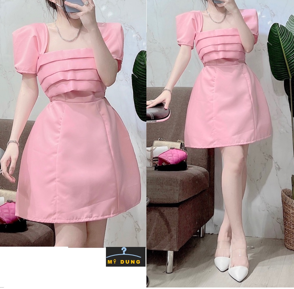 ĐẦM CHỮ A CỔ U XẾP LY -TAY PHỒNG-NHẸ NHÀNG,NGỌT NGÀO