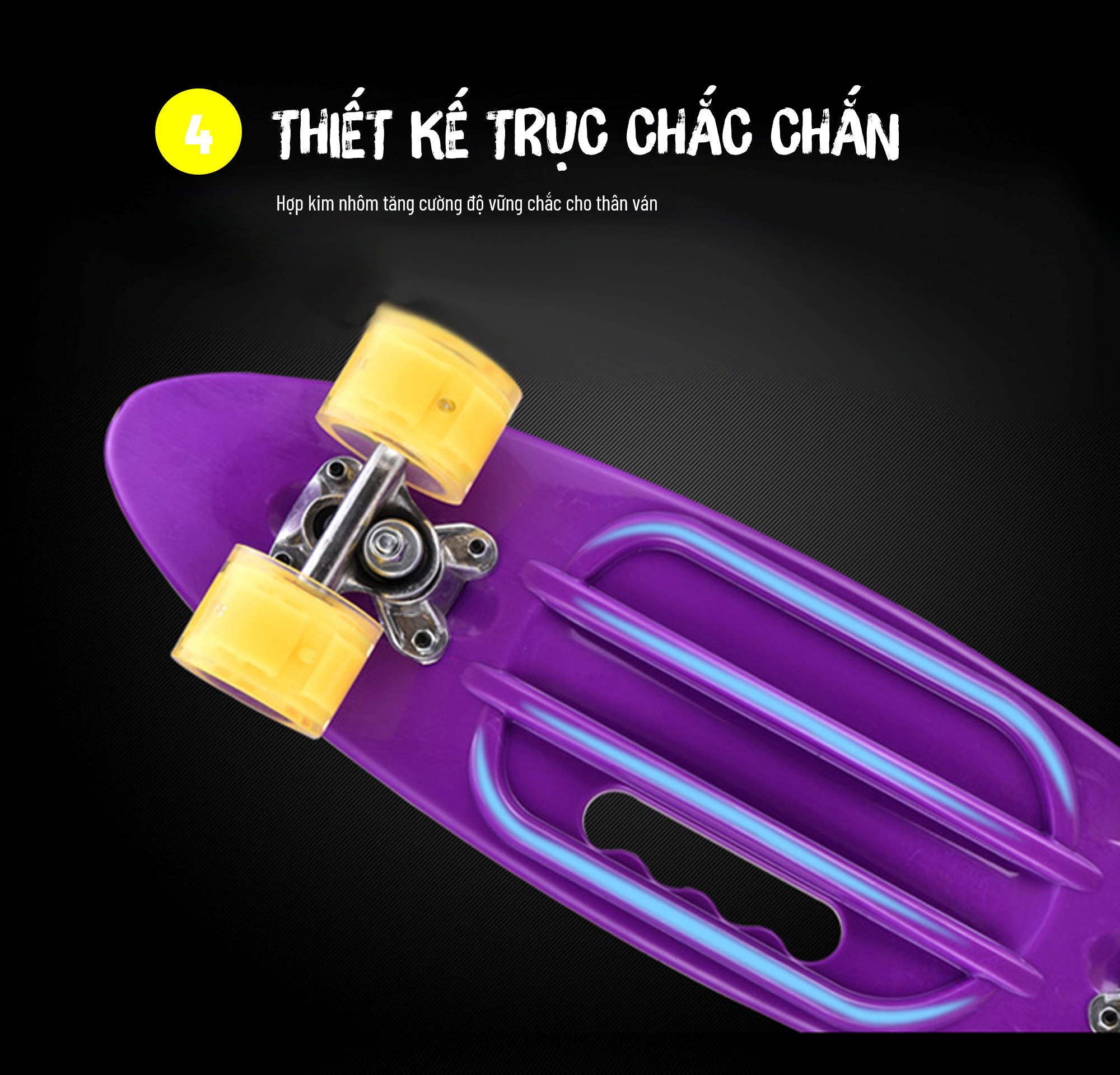 Ván Trượt Skateboard Penny - Có Tay Cầm - Trục Kim Loại To - Bánh Cao Su Có Đèn Led (Kích Thước 56 x 10 x 13 cm)