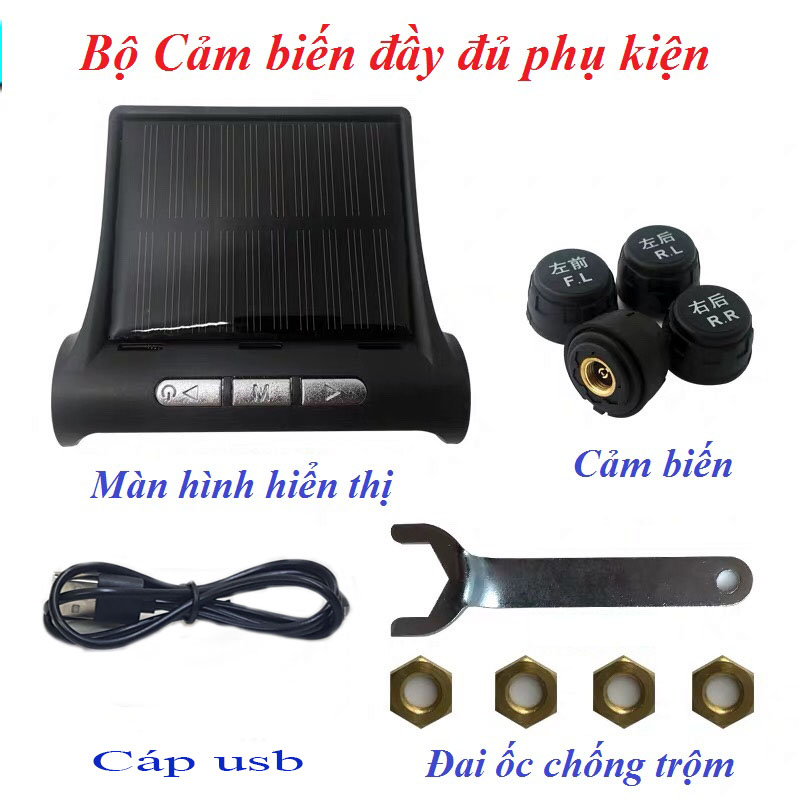 Cảm Biến Áp Suất lốp xe hơi TPMS - Gắn Ngoài - Không Dây - Năng Lượng Mặt Trời