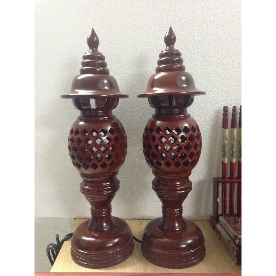 BỘ ĐÈN THỜ PHONG THỦY GỖ HƯƠNG CAO CẤP SIZE 48CM
