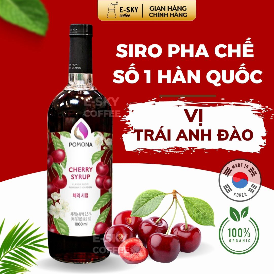 Hình ảnh Siro Anh Đào Pomona Cherry Syrup Nguyên Liệu Pha Chế Hàn Quốc Chai Thủy Tinh 1 Lít