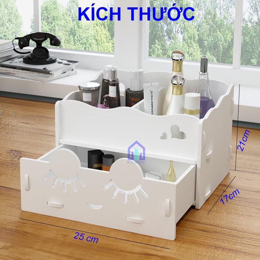 Kệ đựng mỹ phẩm bằng gỗ thiết kế đẹp mắt, có hộc kéo