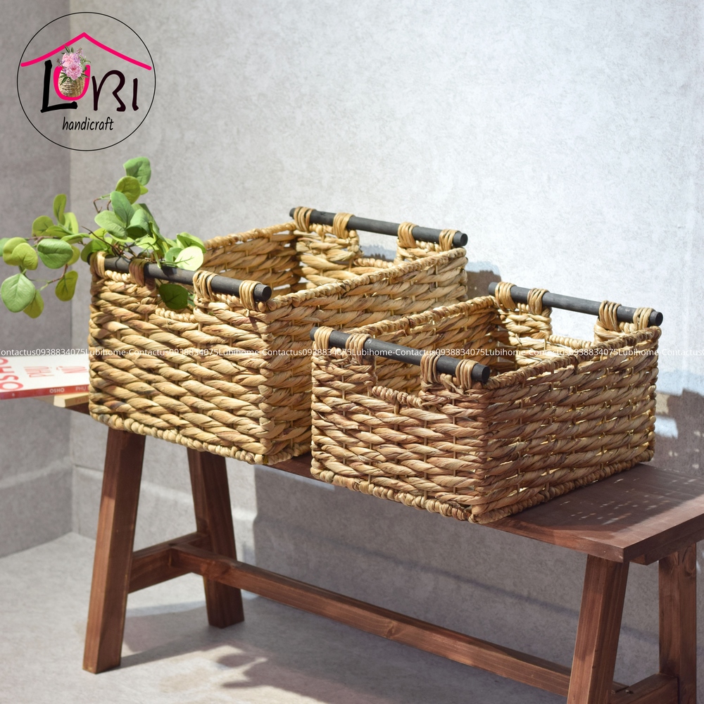 Lubihandicraft - Sọt lục bình đựng đồ quai gỗ đen - đẹp, sang trọng