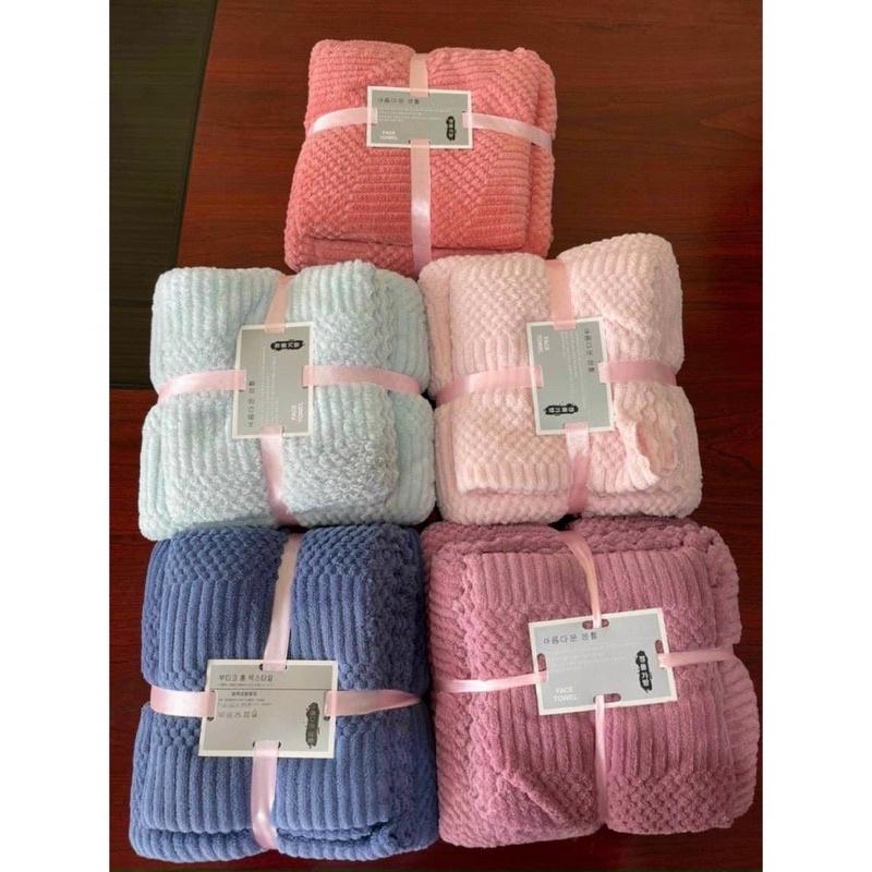 Combo 2 Khăn Tắm Lông Cừu Xuất Hàn Cỡ Lớn Siêu Mềm Mịn Thấm Hút Nước