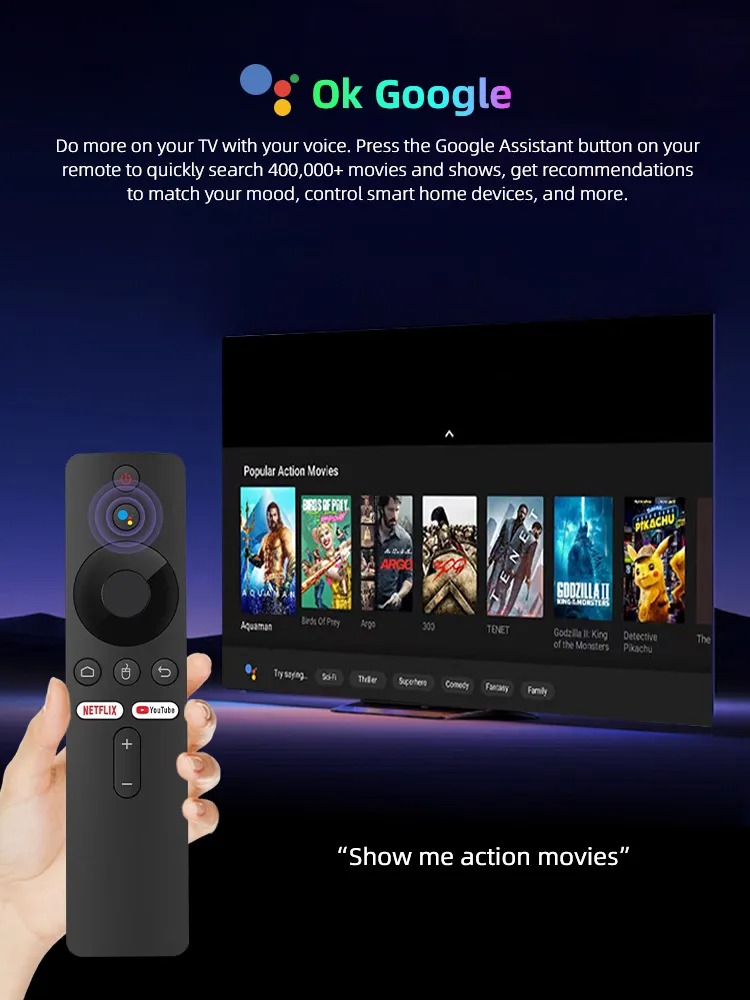 Android tv điều khiển giọng nói tiếng việt hỗ trợ bluetooth Wifi 2 băng tần kép cài sẵn youtube chặn quảng cáo, truyền hình cáp và xem phim HD miễn phí vĩnh viễn - Hàng nhập khẩu