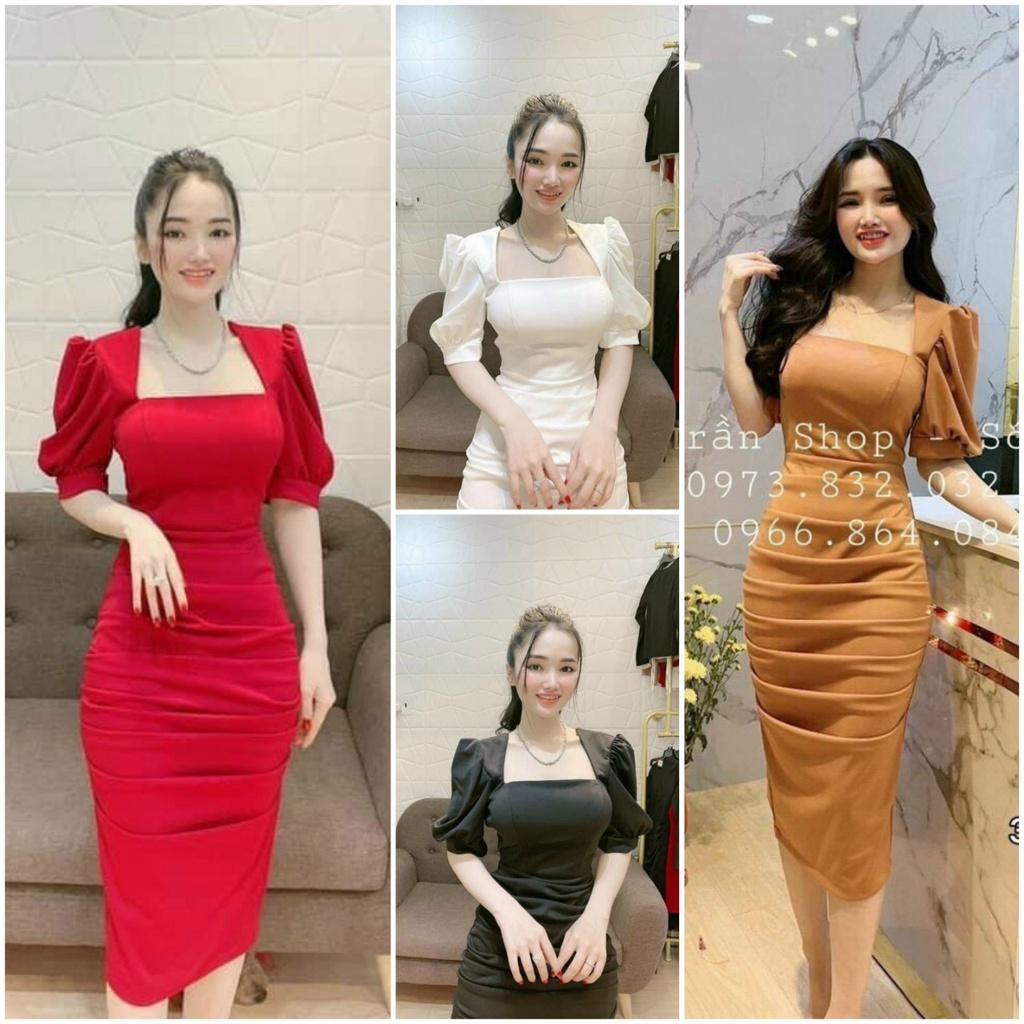 Đầm body dự tiệc tay phồng xếp ly sang trọng