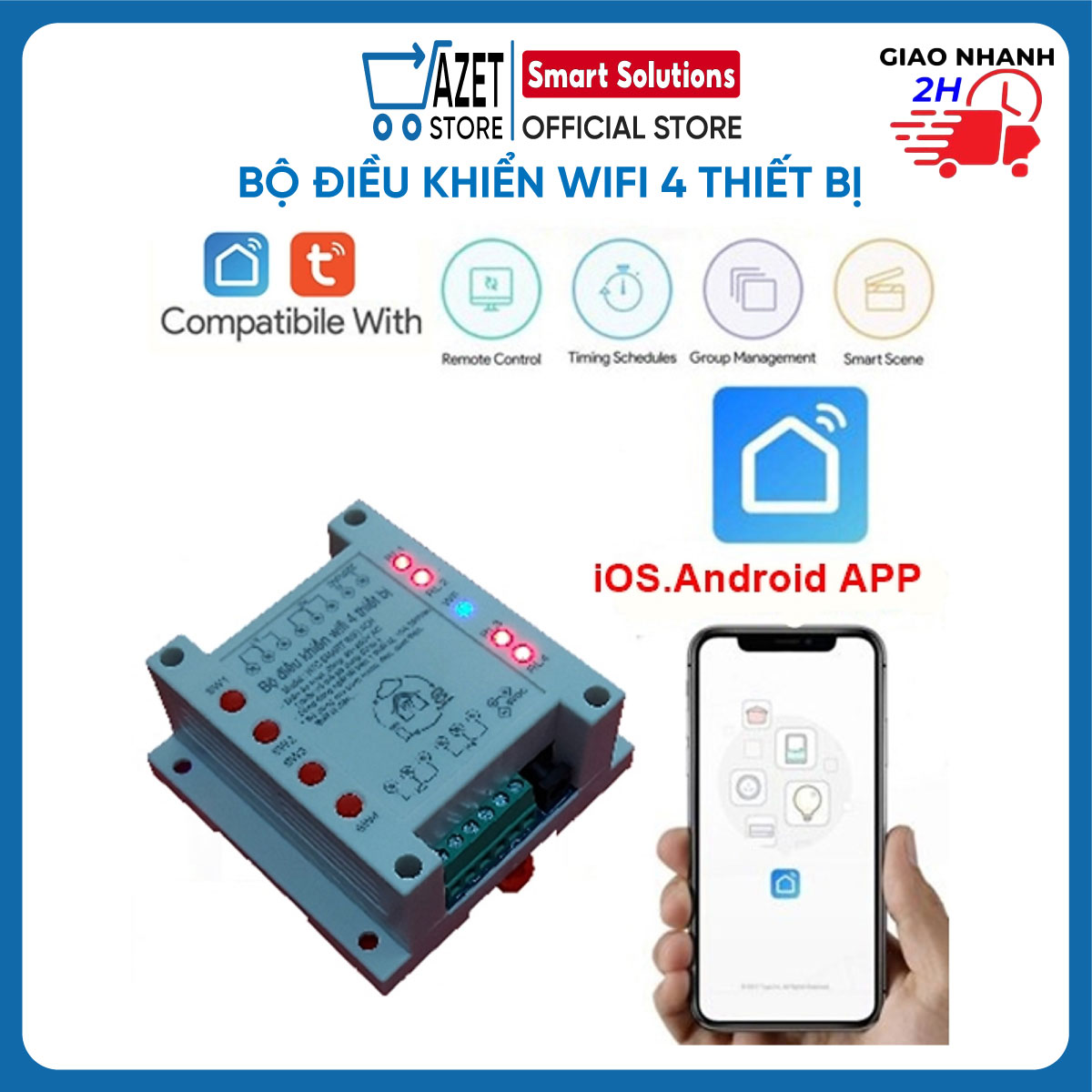 Bộ Điều Khiển Wifi Thông Minh 4 Thiết Bị Điều Khiển Cửa Cuốn, Motor, Bóng Đèn Có Remote Điều Khiển Từ Xa | Bảo Hành 12 Tháng