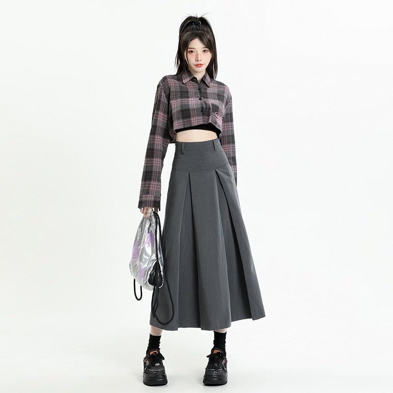 Chân váy midi ulzzang chữ A EMIX, váy basic dáng dài, không kèm đai, lên form đẹp, chất trượt hàn 841